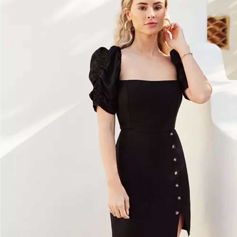 Lani The Label Puff Sleeve Mini Dress Black Square Neck XS